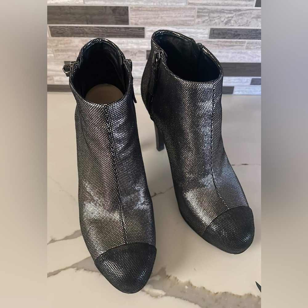 Chanel Interlocking CC Logo Boots Silver Metallic Size 36.5